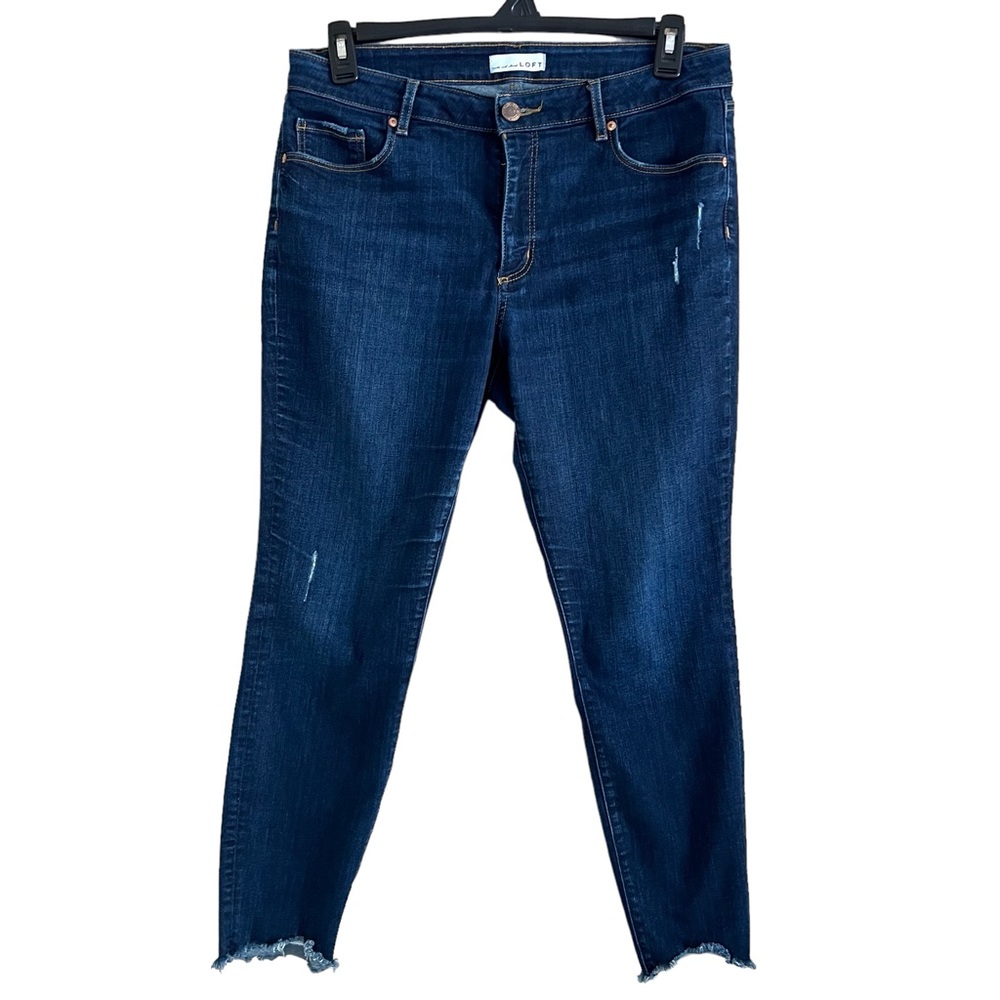 LOFT Blue Skinny Jeans with Frayed Hem